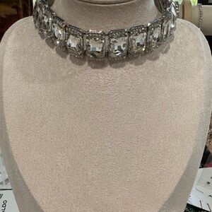 ALDO- Silver Tone Big Chunky Crystal Stone Choker Necklace